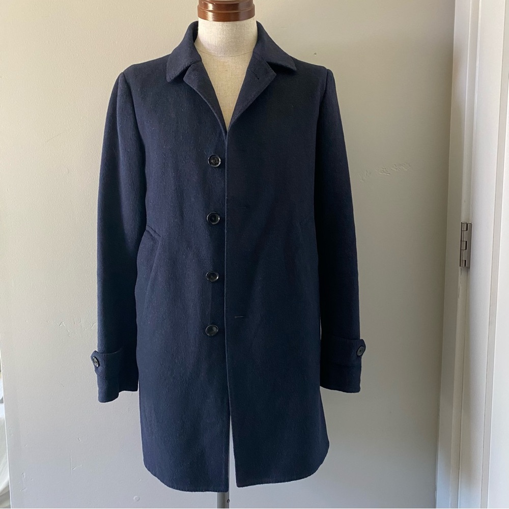 TOMORROWLAND men's navy lightweight wool overcoat/car coat, Japan size 44 (XS)